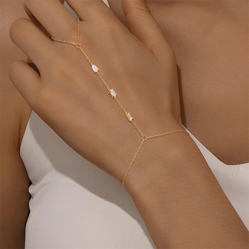 CANNER 925 Silber Herzform Blütenblatt CZ Funkelnder Zirkon Armband Ring Kette Für Frauen Minimalismus Handkette Armbänder