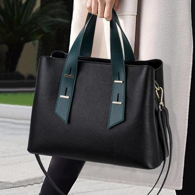 Aidrani New Fashionable Women's Handbag, Made of Cowhide Material with Color Blocking Design, Black Official Bag