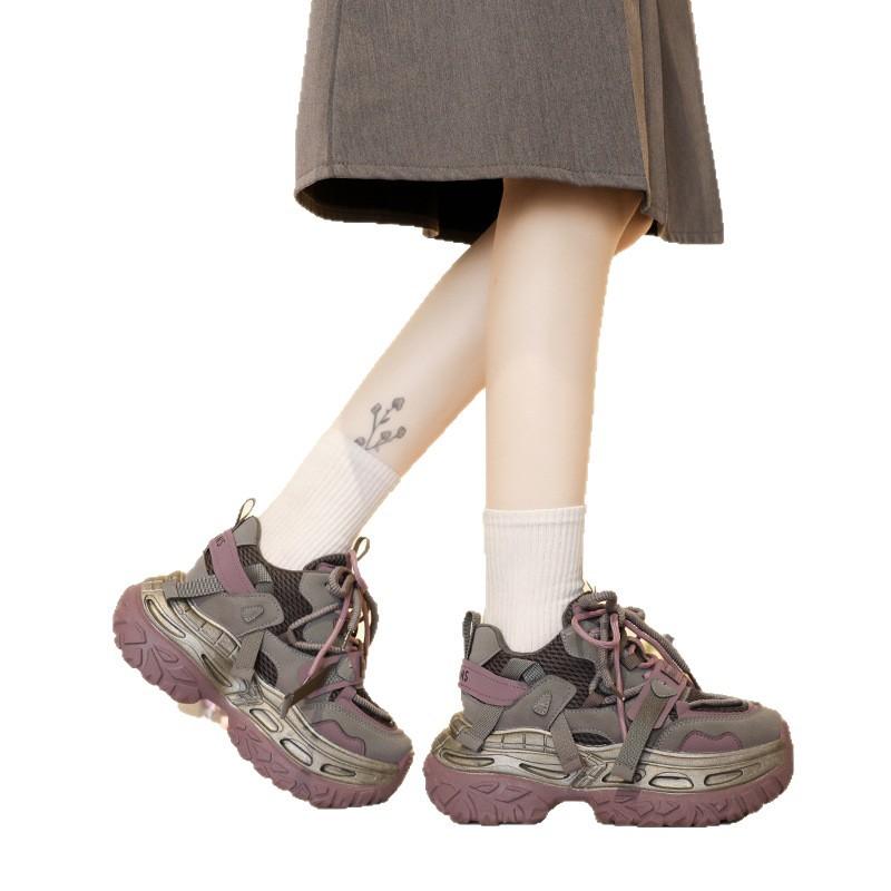 Retro Dad Shoes 2025 Spring New Shorty Music Sports and Leisure Trendy Shoes Thick Sole Inner Height Increase High Heels Women's Shoes