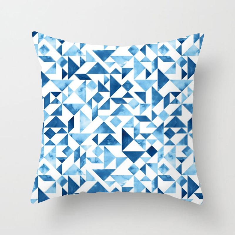 Geometric Cushion Cover Blue Abstract Print Polyester Pillowcase Geometric Art Pillowcase Square Home Decor