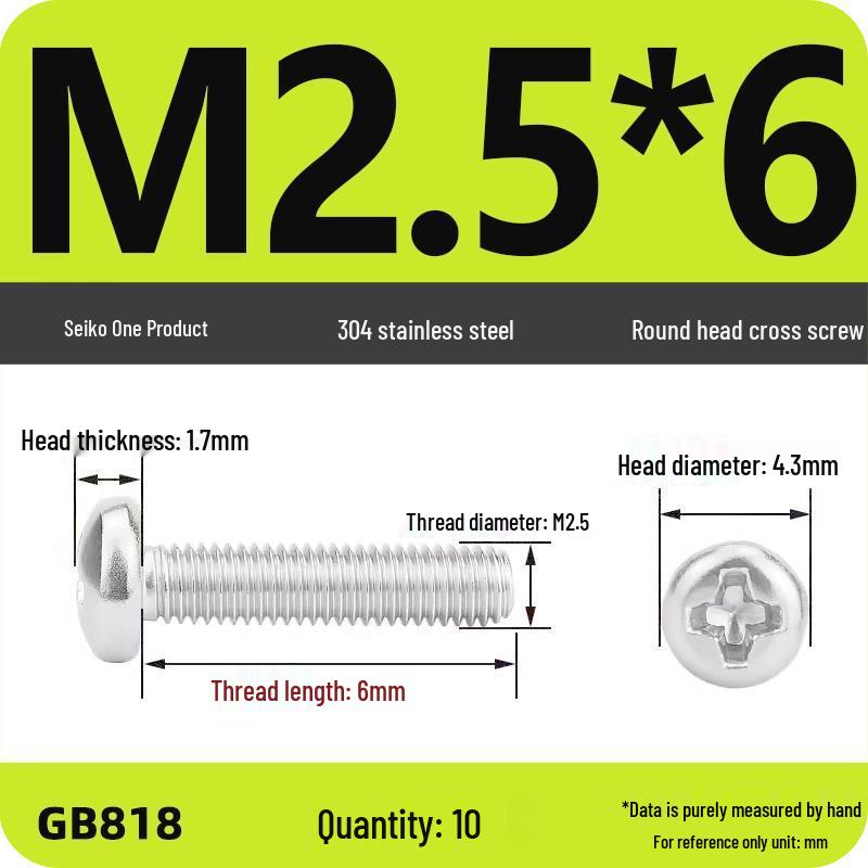 Phillips Pan Head Machine Screws, 304 Stainless Steel, Sizes M1-M10