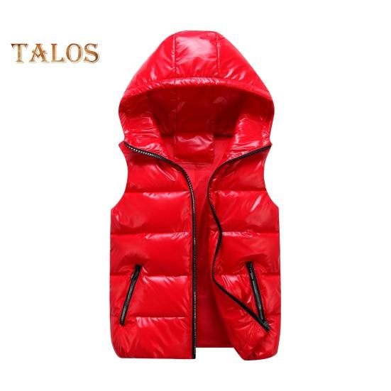 

Мужской хлопковый жилет осень-зима с капюшоном без рукавов на молнии с карманами однотонный глянцевый отделка пуховый стеганый жилет пальто M красный