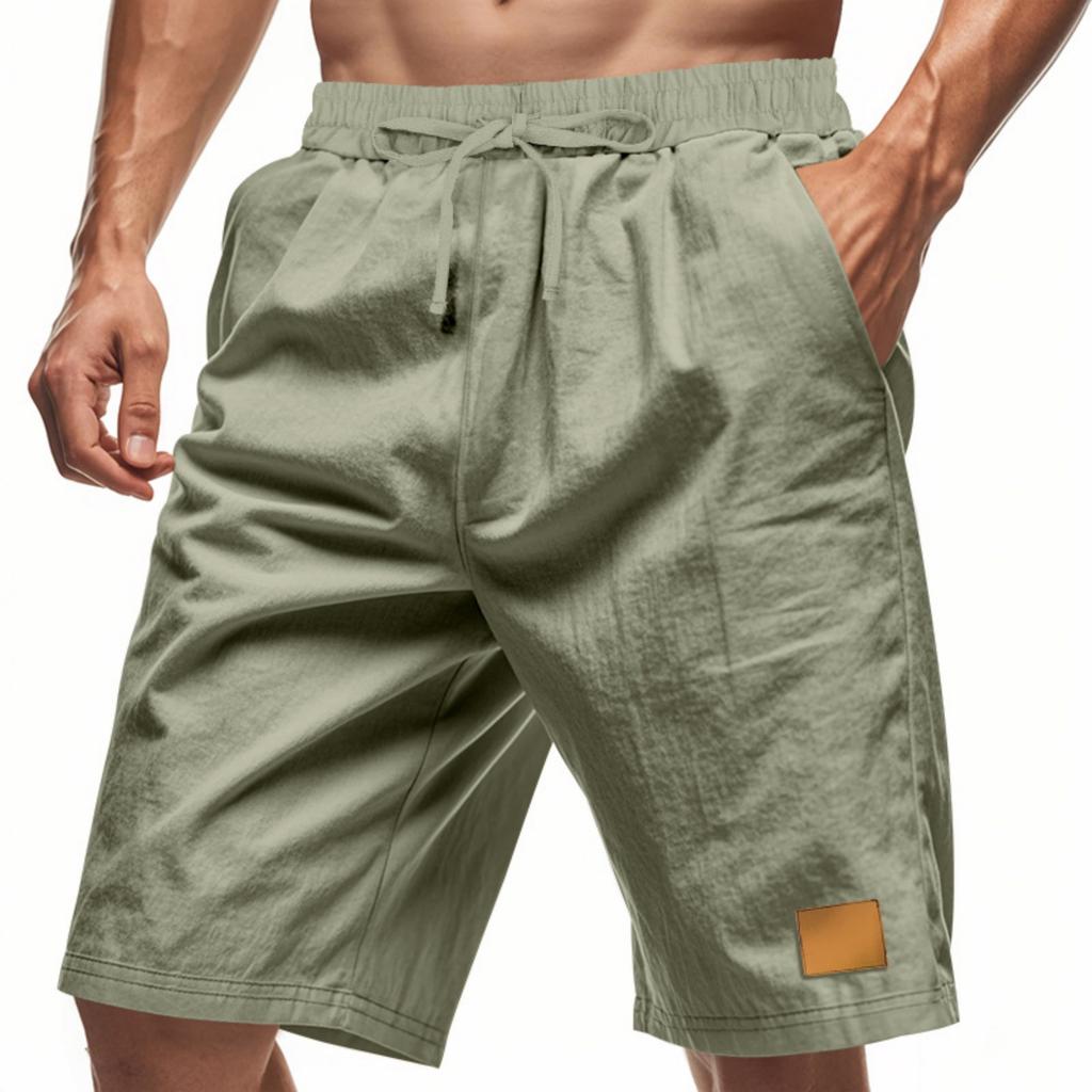 Men's Lightweight Linen Shorts Breathable Loose Fit Casual Beach Athletic Drawstring Waist with Patch Pocket