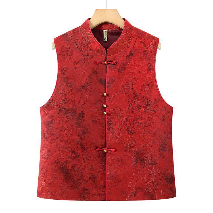 

Women s Retro Print Sleeveless Mandarin Collar Vest - Spring/Autumn Fashion 2XL (suggested weight: 105-120 jin) червоний