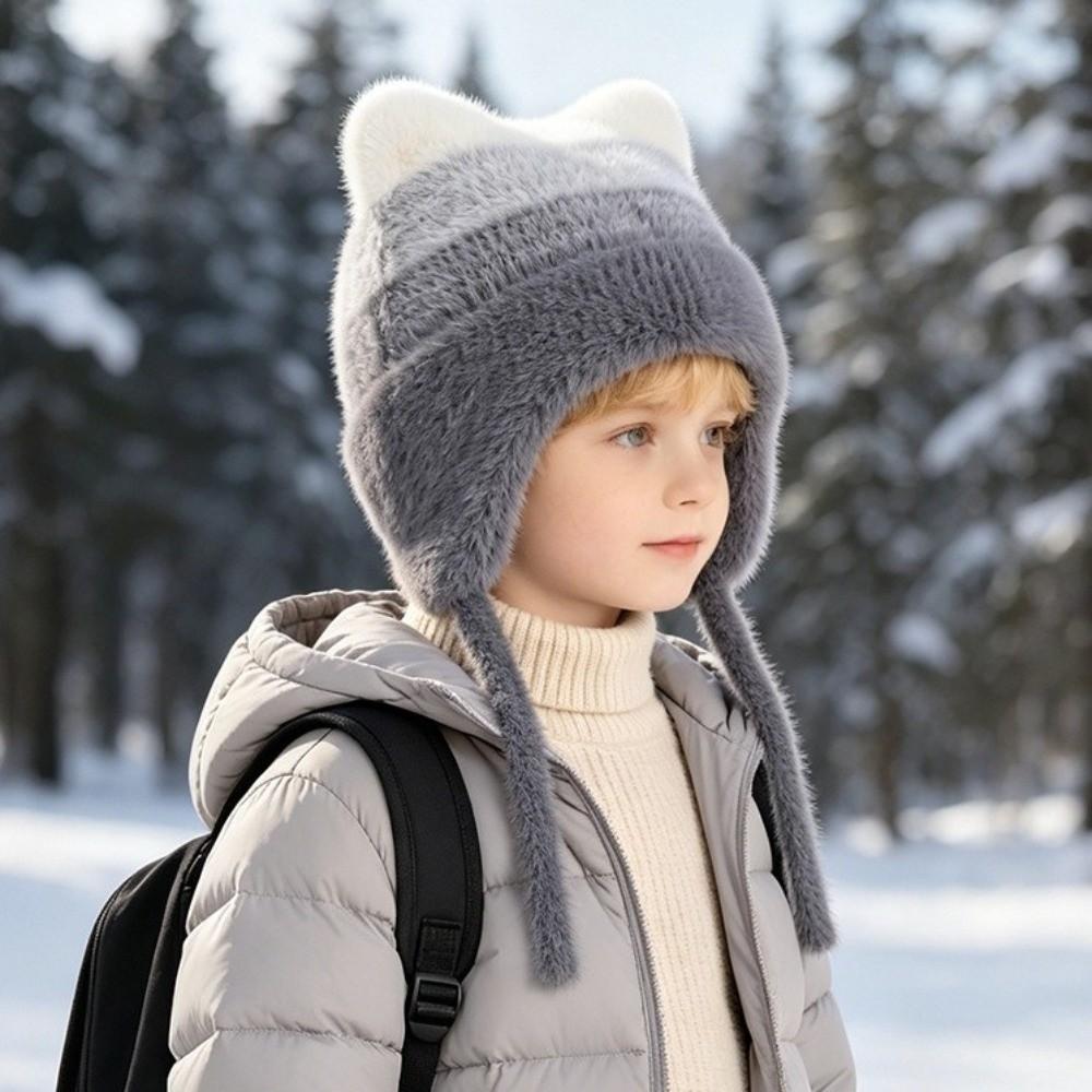 Keep Warm Children Knitted Hat Cute Cat Ear Beanie Hat Cute Plush Warm Hat  Boy Girl