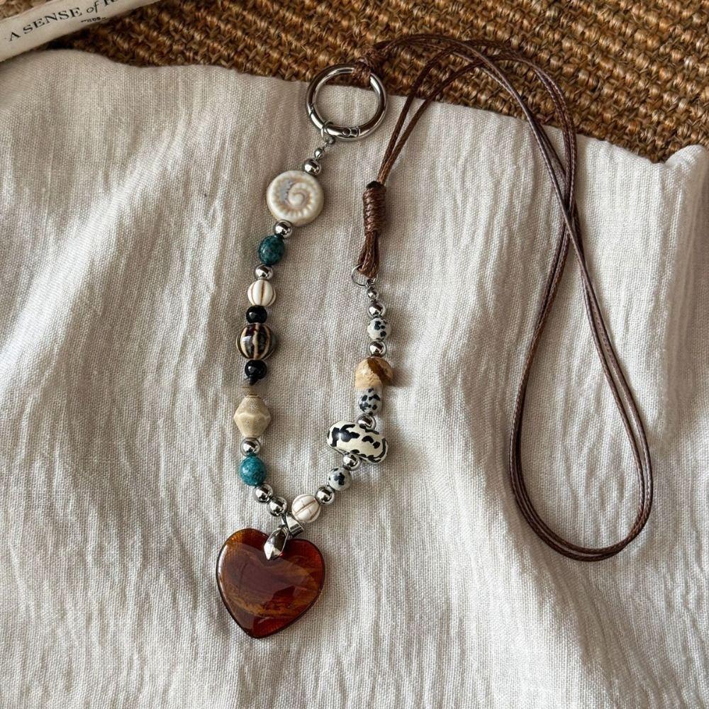 Heart-shaped Wood Pendant Necklace Ceramic Women Jewelry New Long Sweater Chain Necklace  for Women