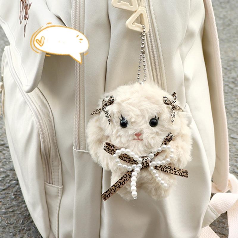 Lovely Bowknot Rabbit Keychain Plush Animal Shaped Keyring Student Bag Charm Backpack Accessory for Fashionable Women