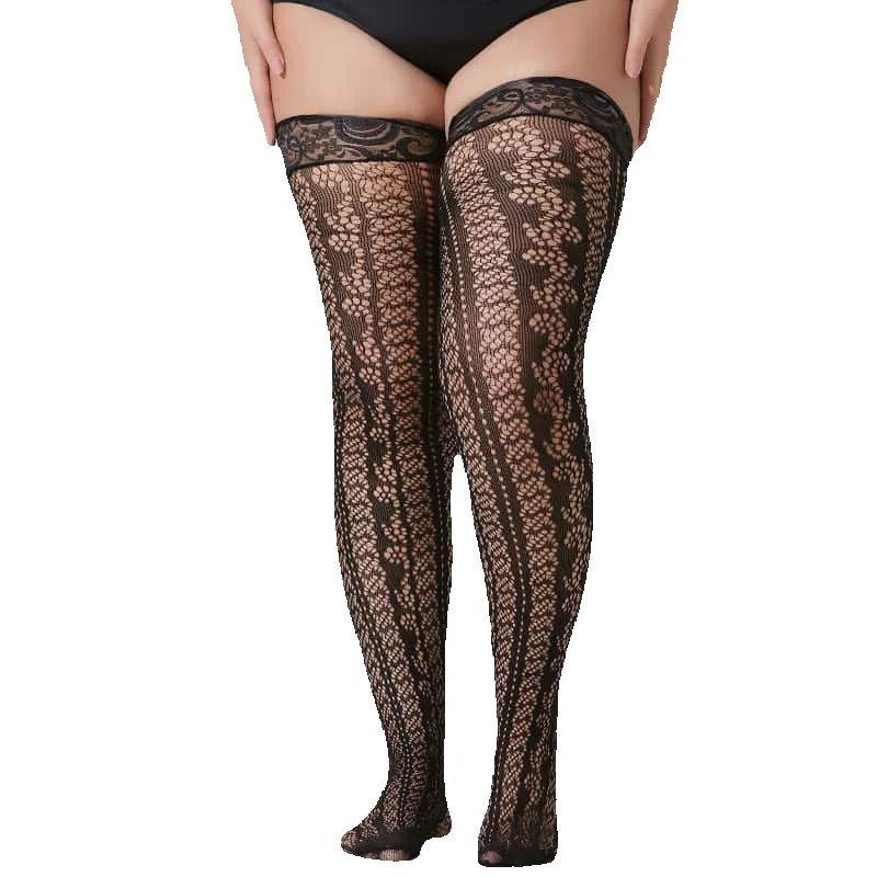 Große Größen Damen Schwarze Spitze Fischernetz Lange Socken Netzstrümpfe Durchsichtige Oberschenkelhohe Strumpfhosen Für Gothic Cosplay Abendparty Wear Xxl