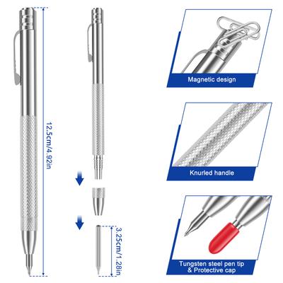 4 Pcs Tungsten Steel Scribe Pen Carbide Scriber Pen Metal Wood Glass Tile Cutting Marker Pencil for Glass Woodworking Hand Tools