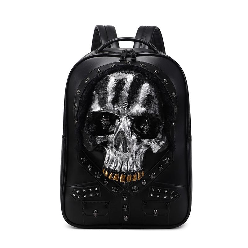 Skull 3D Stereo PU Double Shoulder Backpack for Men and Women