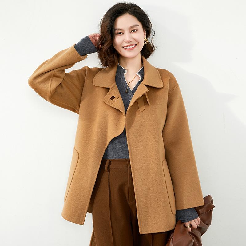 

Темпераментный верблюд: Женское двустороннее шерстяное пальто, с поясом, маленькое, короткое, Осень/Зима 2024 XL верблюд