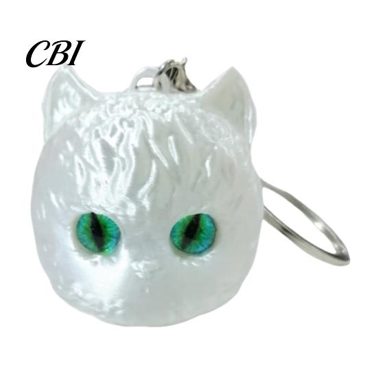 Cat Bag Charm 3D Printed Head Keychain, Cute Kawaii Kitten with Pearlescent Finish & Bright High-end Accessory Green Eyes, Lightweight Animal Pendant