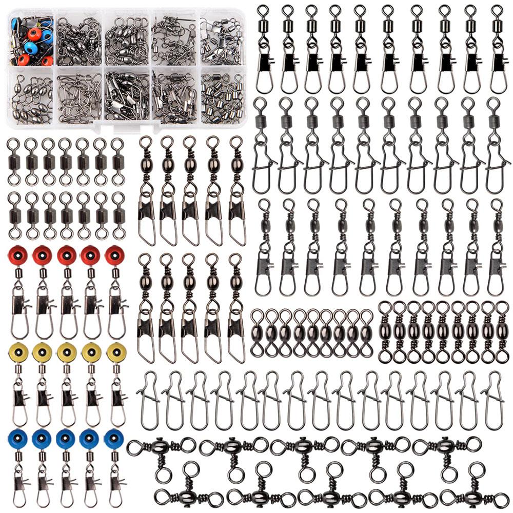 

115pcs Fishing Connector Swivels Boxed Pins Center Pass Swivels Sea Bean Bass Trout Fishing Accessories for Freshwater Saltwater