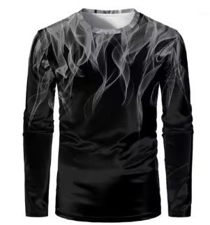 Fashion multi-color flame print men's long-sleeved T-shirt personality funny T-shirt retro street loose trend T-shirt