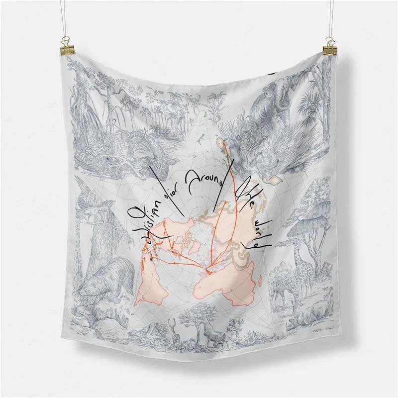 

Twill Silk Scarf Woman Animals Print Square Scarves Wraps Bandana Small Hijab Silk Foulards Lady Tie Headband Neckerchief 53CM 53CM x 53CM синий