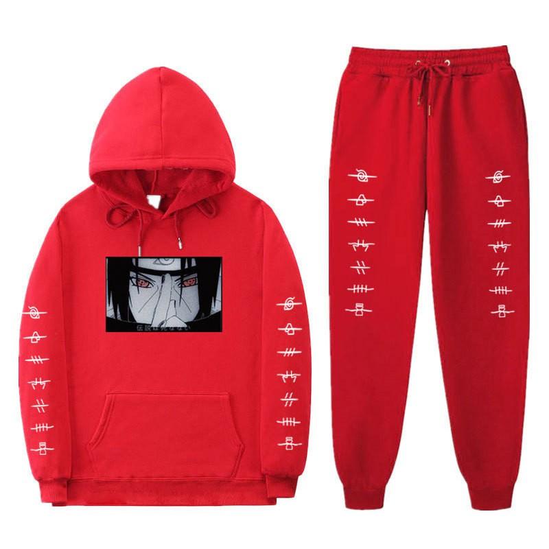 Unisex Naruto Uchiha Itachi Hooded Sweatshirt Set Warm Fleece Lined Casual Long Sleeve Tracksuit Teens