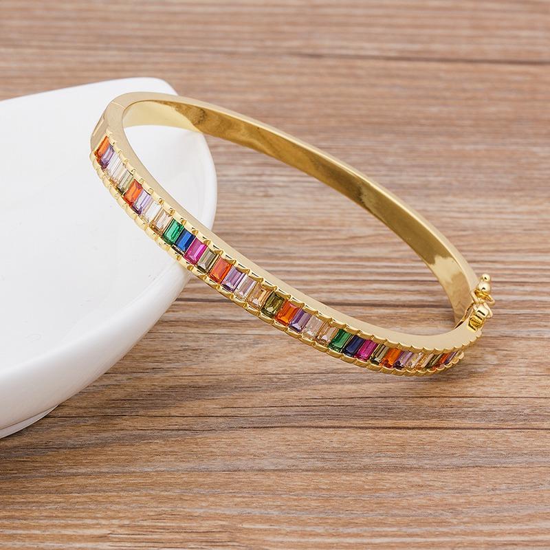 AIBEF 2021 New  Charm Rainbow Rhinestone Bangles Copper Zirconia Cuff Bracelets High Quality Jewelry Gift For Women Girls