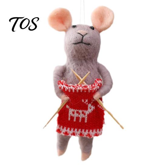 Knitting Theme Xmas Tree Baubles Christmas Felt Mouse Ornament, Handmade Felted Wool Hanging Decoration, Handcrafted Winter Crafts Cute Doll for Tree,
