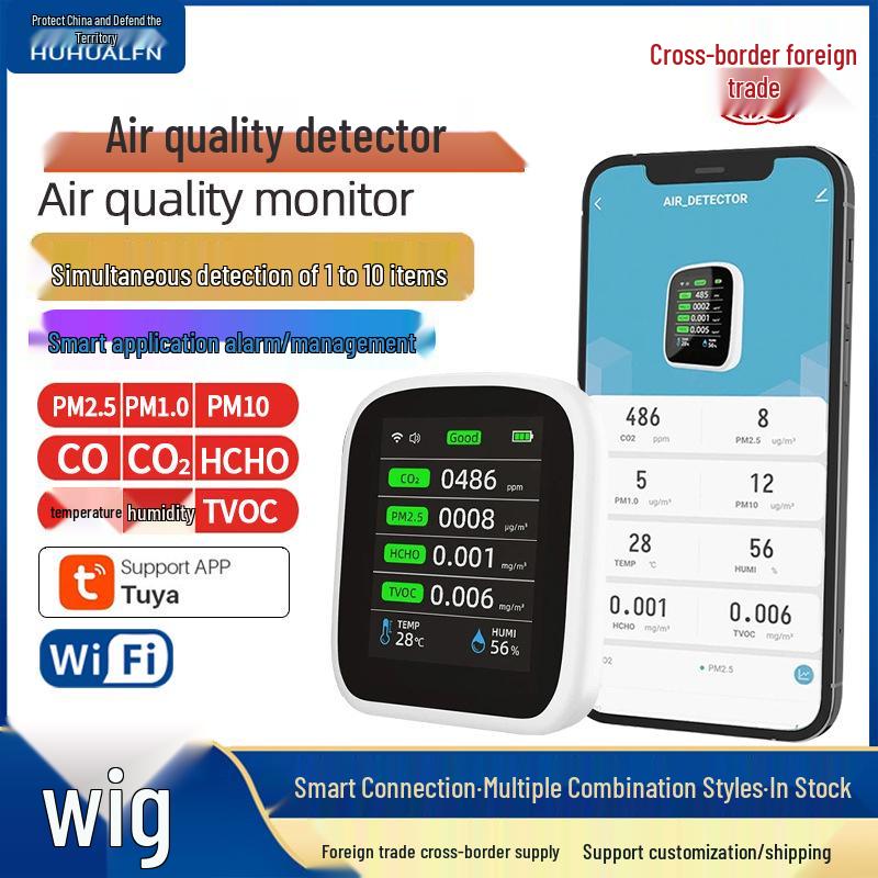 

Tuya Smart 8-в-1 Монитор качества воздуха: Детектор CO2, PM2.5, формальдегида, TVOC PV28A
