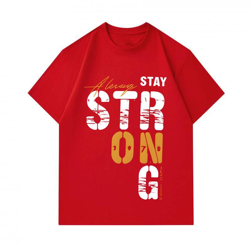Men's 100% Cotton Crew Neck Short Sleeve T-Shirt, Always Stay Strong Letter Print Casual Comfortable Lightweight Tee for Daily Home Outdoor Wear, Loos