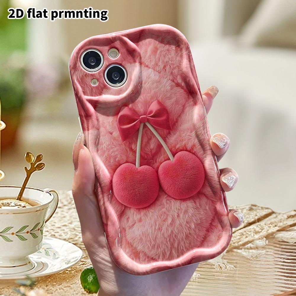 Phone Case: 2D Flat Design Suitable for iPhone 18 17 16 15 14 13 Pro Protective Case, with Heart Cherry, Perfect Christmas and Halloween Holiday Gift