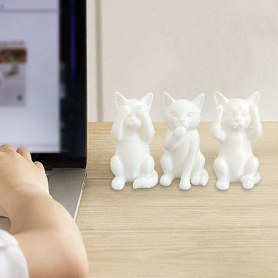 3D Printed Cat Figurine Kittens Hear Speak See No Evil Statue Miniature Cat Ornament Cat Lover Gift for Desk Shelf Cabinet Decoration
