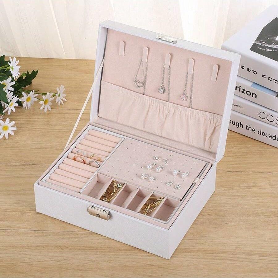 Double-layer Household Necklace Earring Jewelry Storage Box Large Capacity Dustproof Storage Boxes Travel Portable Display Box