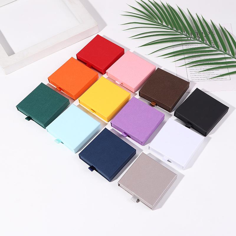 10pcs 8x8x1.7cm Necklaces Earrings Ring Drawer Boxes Small Travel Jewelry Gift Display Packaging Box Outer Paper Inner Velvet