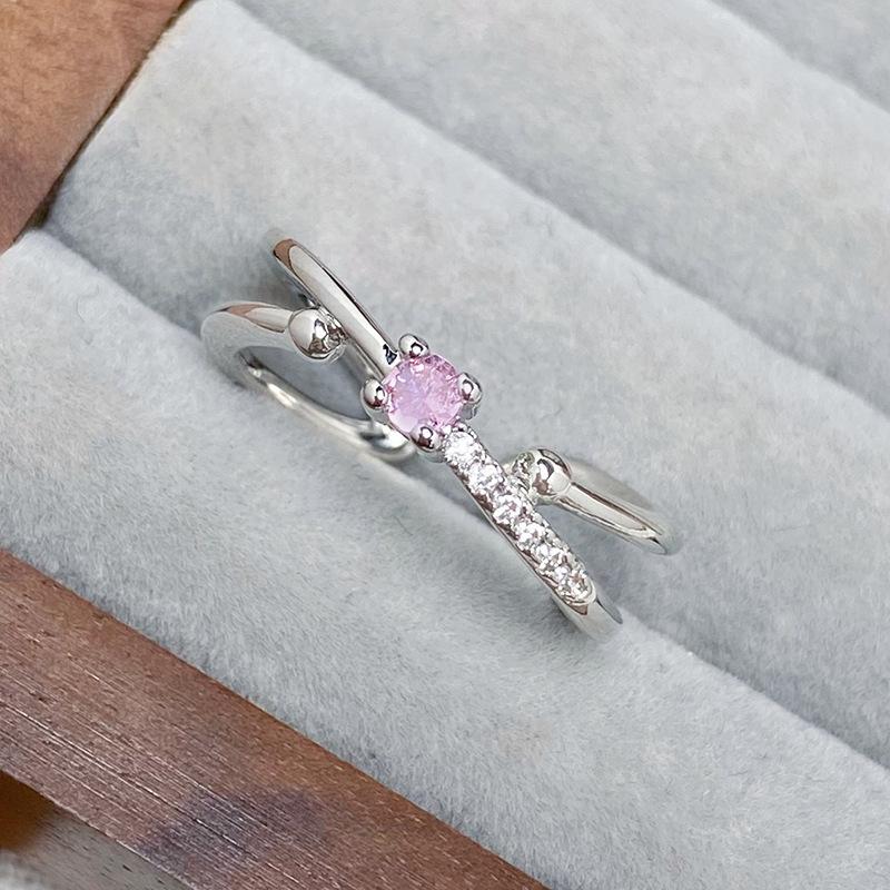 [Sweet Pink Dream] Pink Love Qixi Festival Girl'S Heart Zir*****Pen Ring Simple Fashion Geometric Ring Female