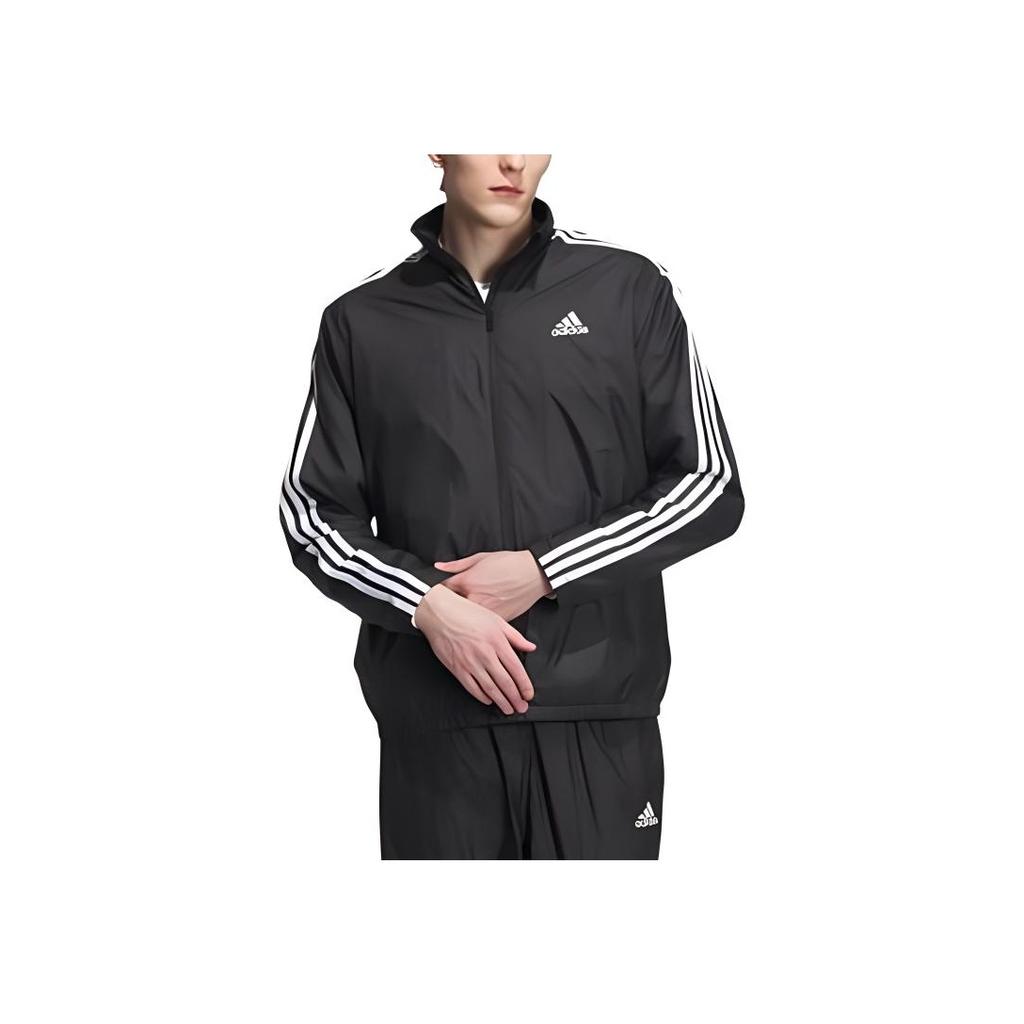 adidas Logo a Tre Strisce Vintage Sportiva Collo Alto Stampata Zip Manica Lunga Giacca Giubbotti Uomo Nero IK7335