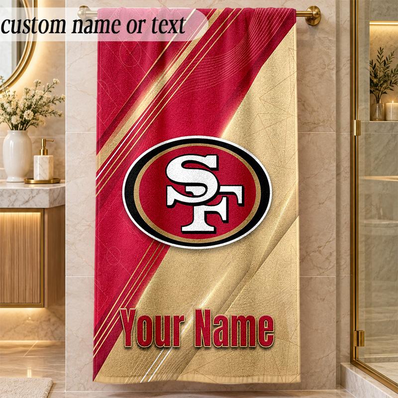 Strandtuch San Francisco 49ers Benutzerdefinierter Name Text Personalisierbares Weiches Handtuch für Strand Pool Innenbereich Wohnkultur Geschenk