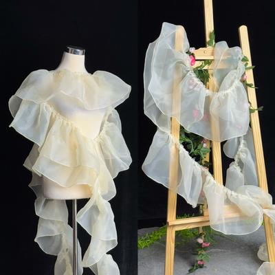 New 20CM Wide Lace Organza Fabric Solid Color Pleated Shape Wrinkles Curled Edges DIY Decoration Material Ruffle Sewing Fabric