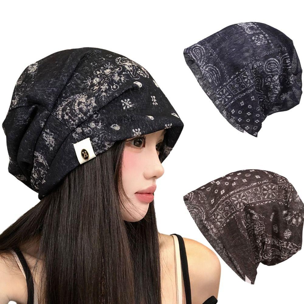 Bohemian Style Baggy Cap Ethnic Style Pullover Hat Versatile Beanies Cap  for Women and Girl