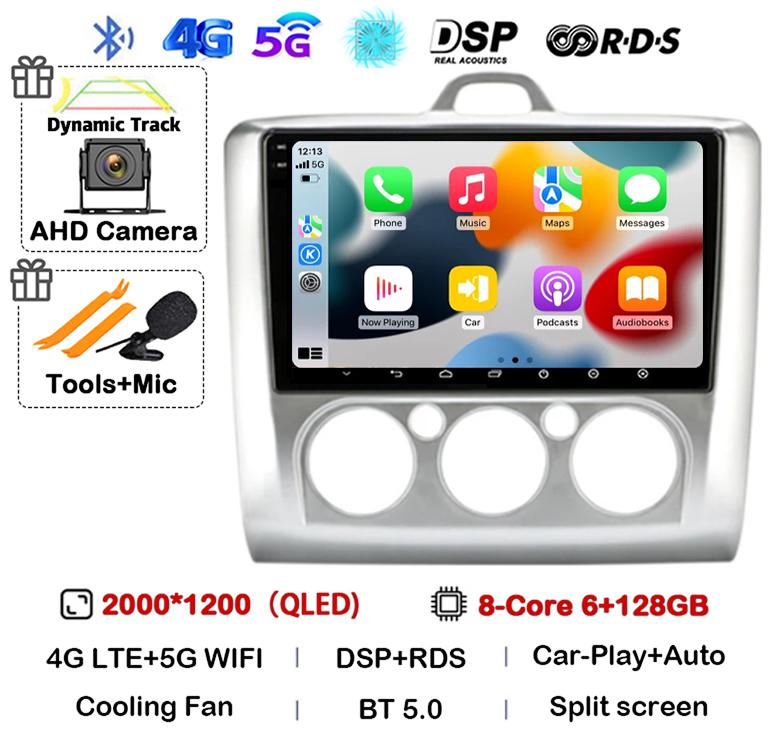 Android 14 Carplay Auto GPS 4G+WiFi Car Radio for Ford Focus Exi MT AT 2004-2011 Multimedia Video Player Stereo DSP Head Unit BT
