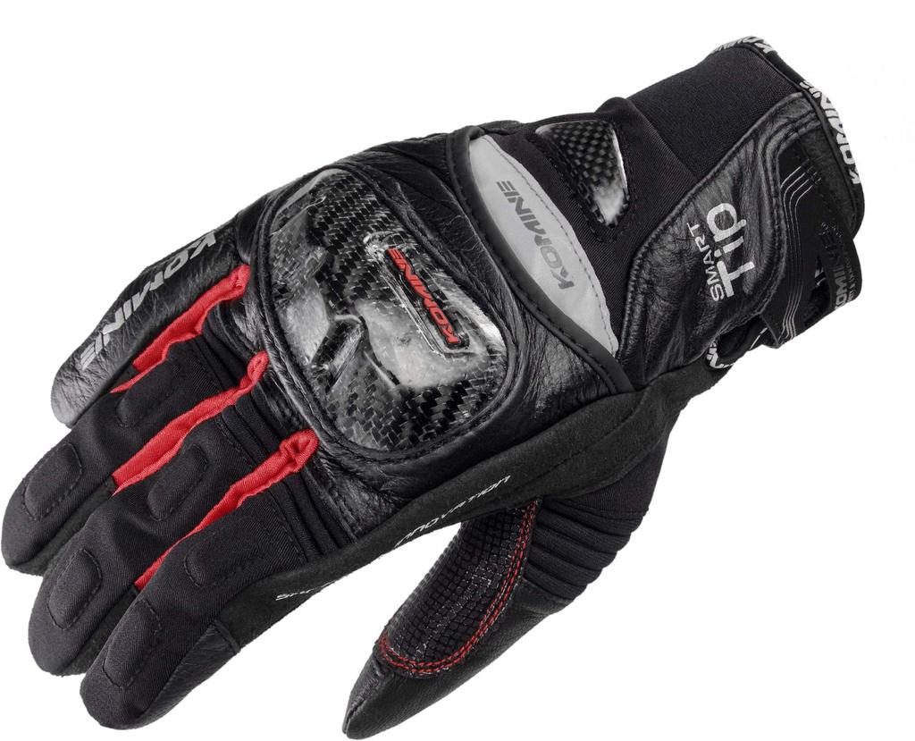 KOMINE Bike Carbon Protect Winterhandschuhe Feuchtigkeit Atmungsaktiv Wasserdicht Protektor Herbst/Winter Schwarz-Rot/XL 06-819 GK-819