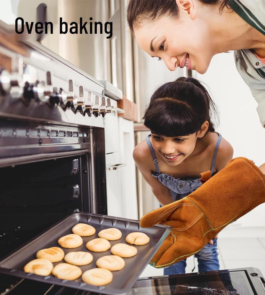 Cowhide Heat-Resistant BBQ & Welding Gloves - Aluminum Foil Insulated, Fireplace & Oven Safe.