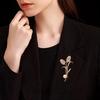 Women Brooch Sparkling Cubic Zirconia Imitation Pearl Decor Tulip Design Lapel Pin Sweater Scarf Holder Jewelry Accessories