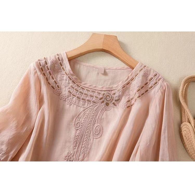 Bohemian Cotton Linen Embroidered Shirt Summer Loose Fit Casual Top