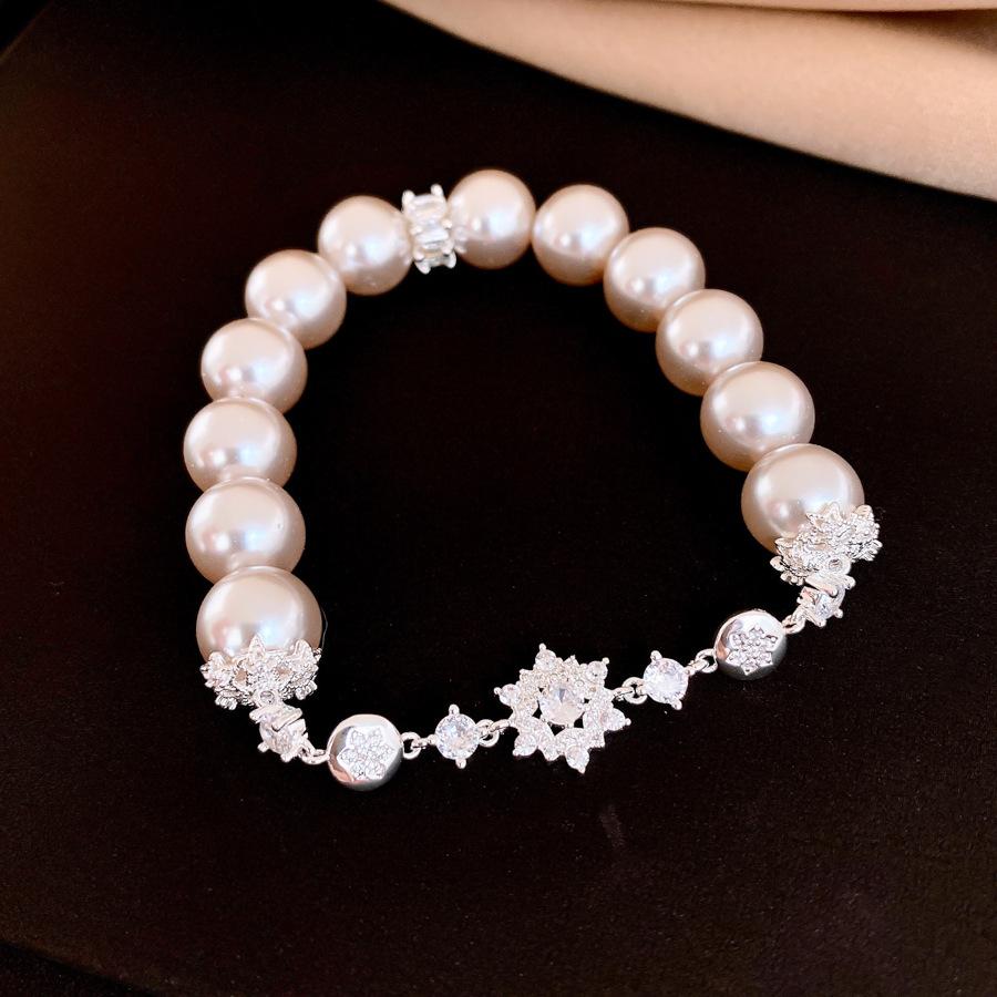 French temperament zircon flower beaded pearl bracelet bracelet exquisite versatile retro jewelry women