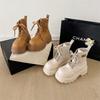 Retro White British Thick Heel Platform Martin Boots Women's 2025 New Autumn Small Height Increase Short Boots