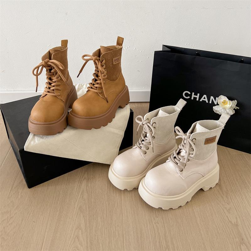 Retro white British thick heel platform Martin boots women's 2025 new autumn small height increase short boots
