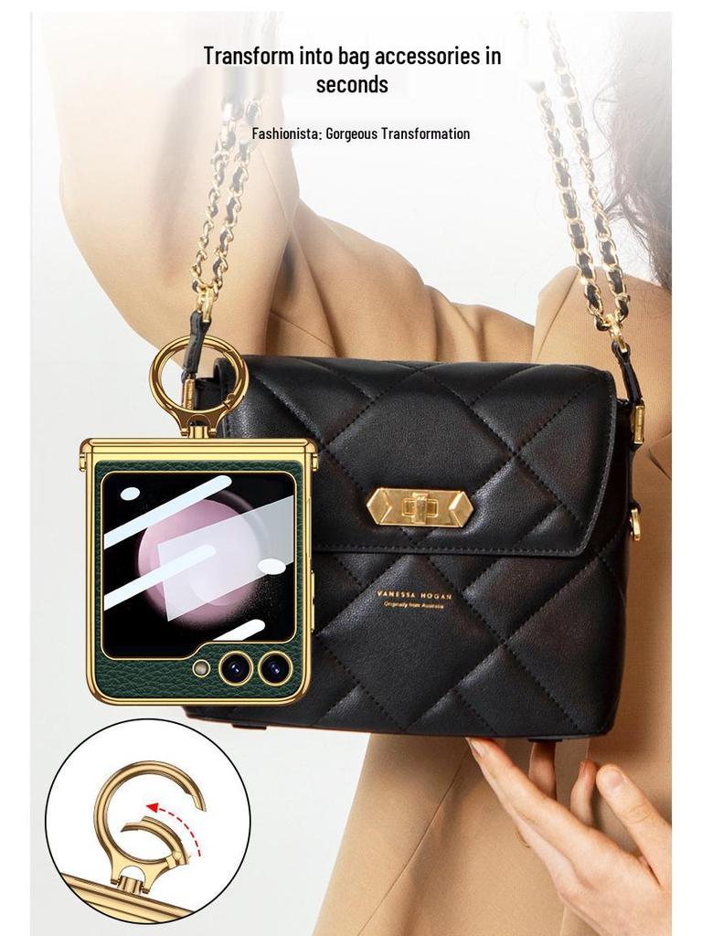 ZFlip5 Magnetic Hinge Leather Ring Case - Foldable Screen, Creative & Simple Design