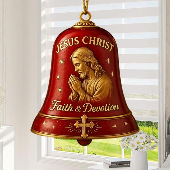 1/2/3Pcs Jesus Pray Commemorative Bell Ornament Christmas Tree Hanging Jesus Christ Faith Devotion Bell Decoration Holiday Party Pendant