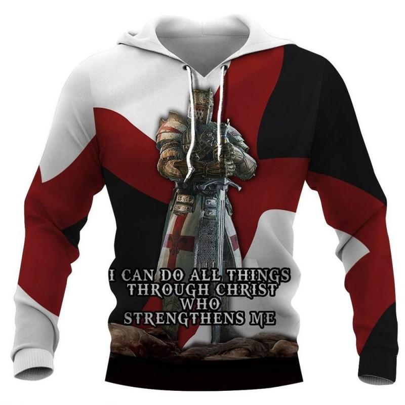 Mens Hooded Sweatshirt With 3D Digital Knight Print Loose Fit Hip Hop Style Fall