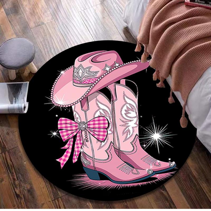 Cowgirl Boots Hat Circular Rug Office Decorative Carpet For Living Room Bedroom Door Mat Floor Carpet Computer Chair Area Rug