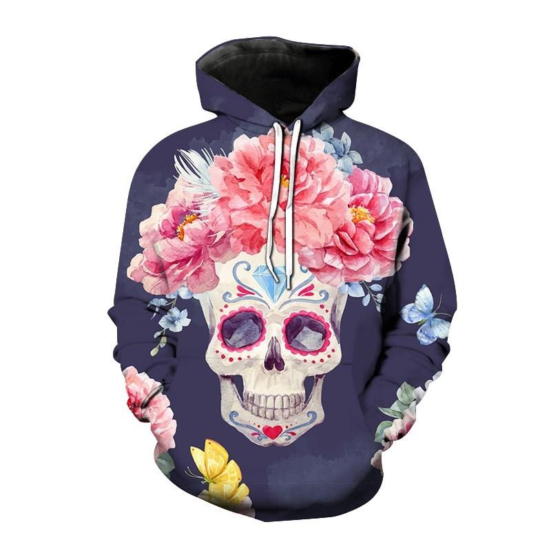 Fashion Autumn Skull Head Flower 3D Print Hoodies Men Women Casual Sweatshirts Oversized Hoodie Pullovers Tracksuit Clothing