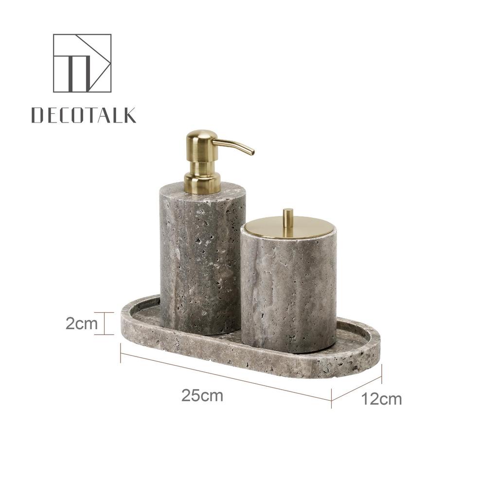 Set da Bagno Travertino Grigio Argento Wabi-Sabi: Vassoio e Decorazione per Lavabo.