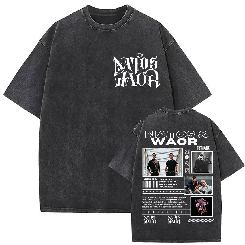 Vintage Washed NATOS WAOR 13 Logo Album T Shirt Hip Hop Rap Gothic Clothing T-shirt Men Women High Quality Short Sleeve T Shirts