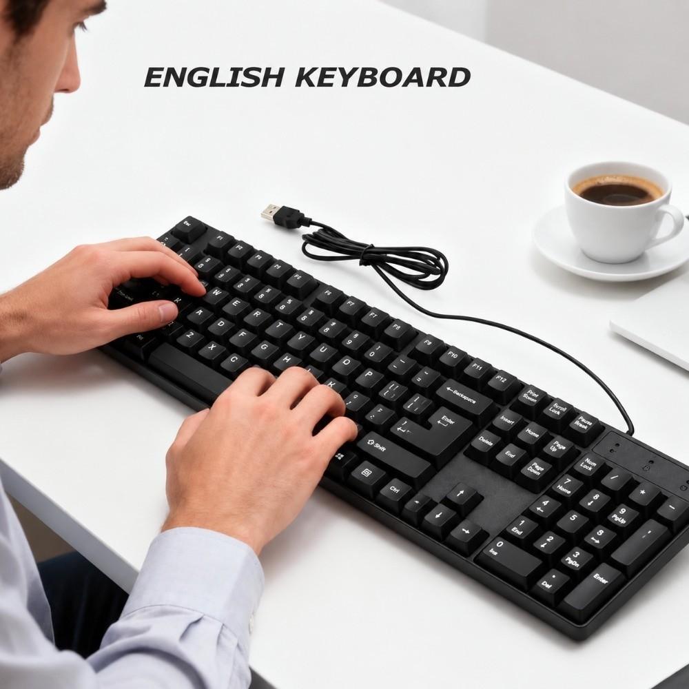 104 Keys Wired Keyboard 1.5m Cable USB Keyboard Stable English Keyboard Home