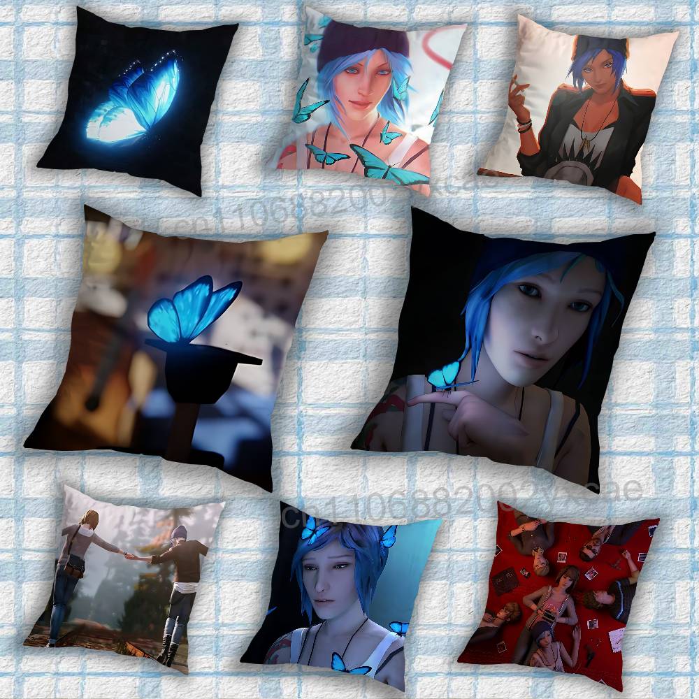 blue Butterfly Life is Strange Pillow Case Antidustmite Pillowcase Invisible zipper silky short plush Sofa cushion cover